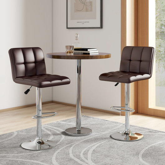 Set of 2 Square Swivel Adjustable PU Leather Bar Stools with Back and Footrest-Coffee