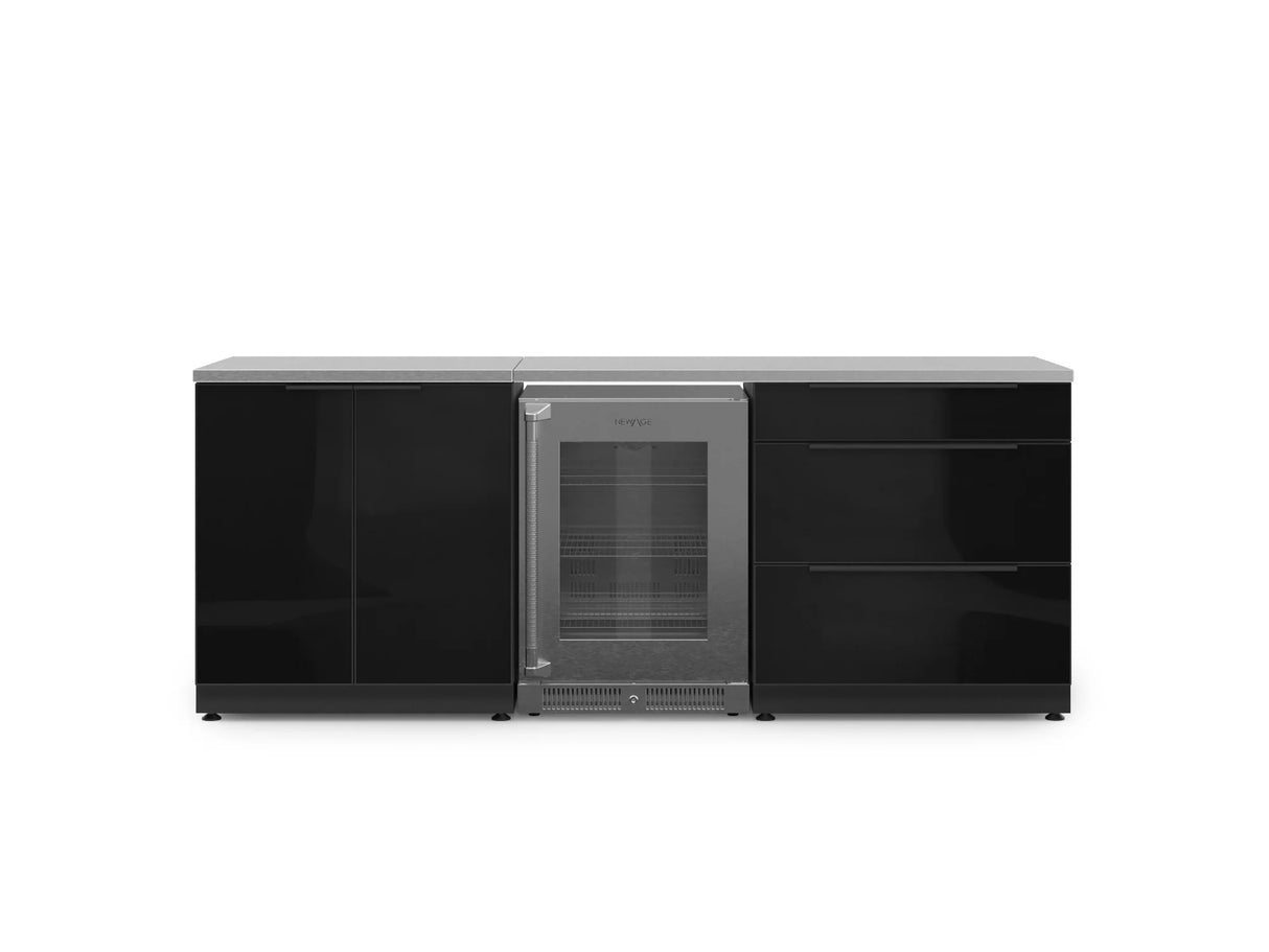 Outdoor Kitchen Aluminum 5 Piece Cabinet Set with 3-Drawer, 2-Door Cabinet, Countertops and Fridge