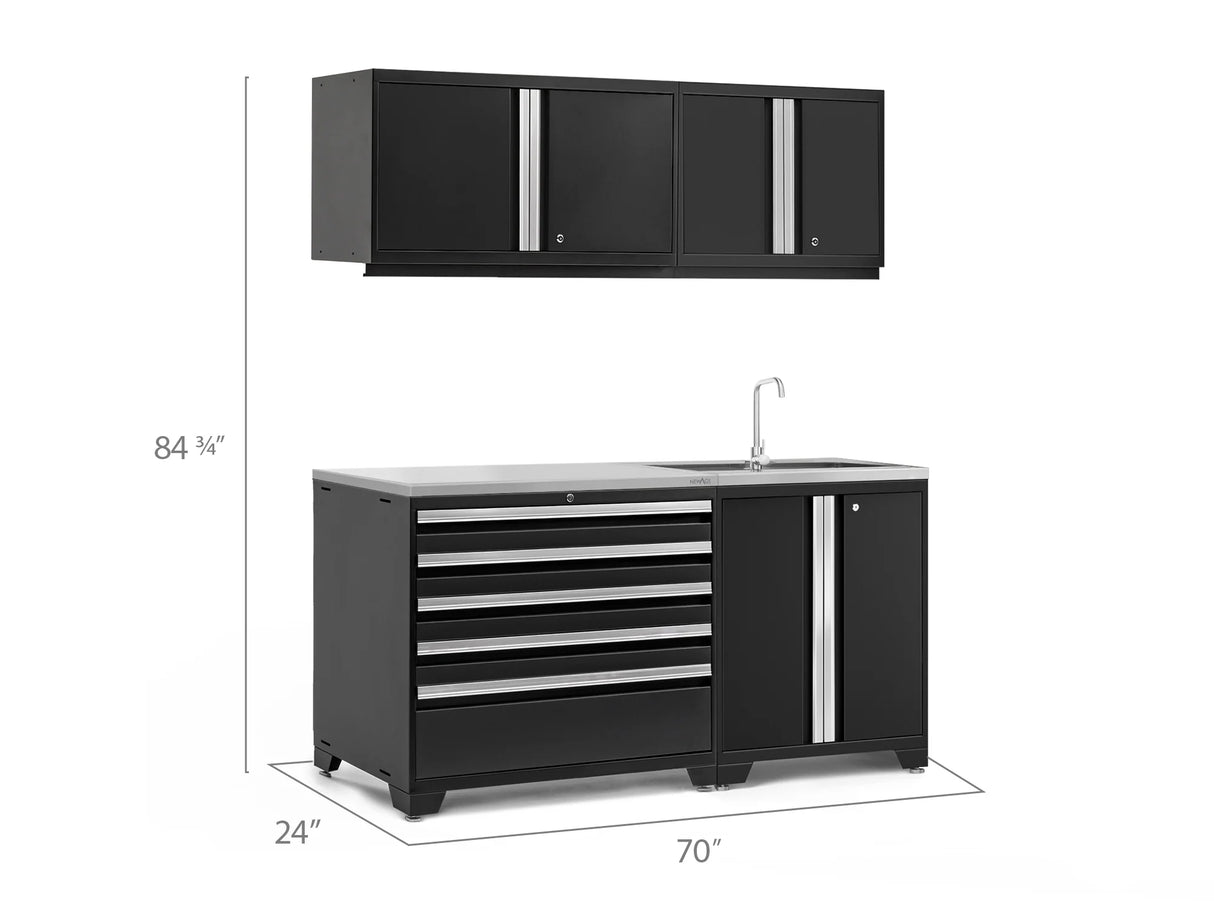 Pro Series 5 Piece Cabinet Set with Sink, Wall Cabinet, Tool Drawer, and Worktop