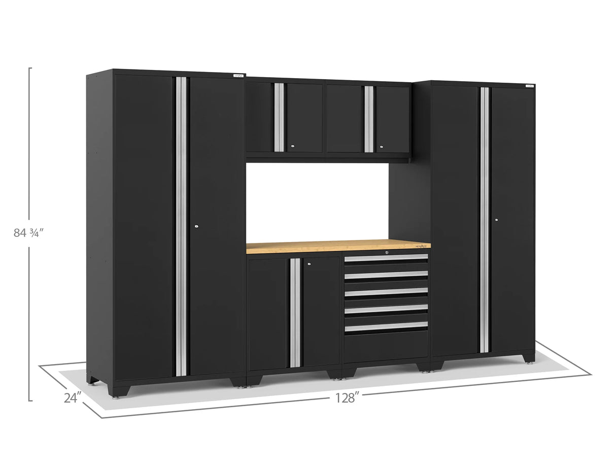 Pro Series 7 Piece Cabinet Set with Base, Wall, Tool Drawer Cabinet, Lockers and 56 In. Worktop