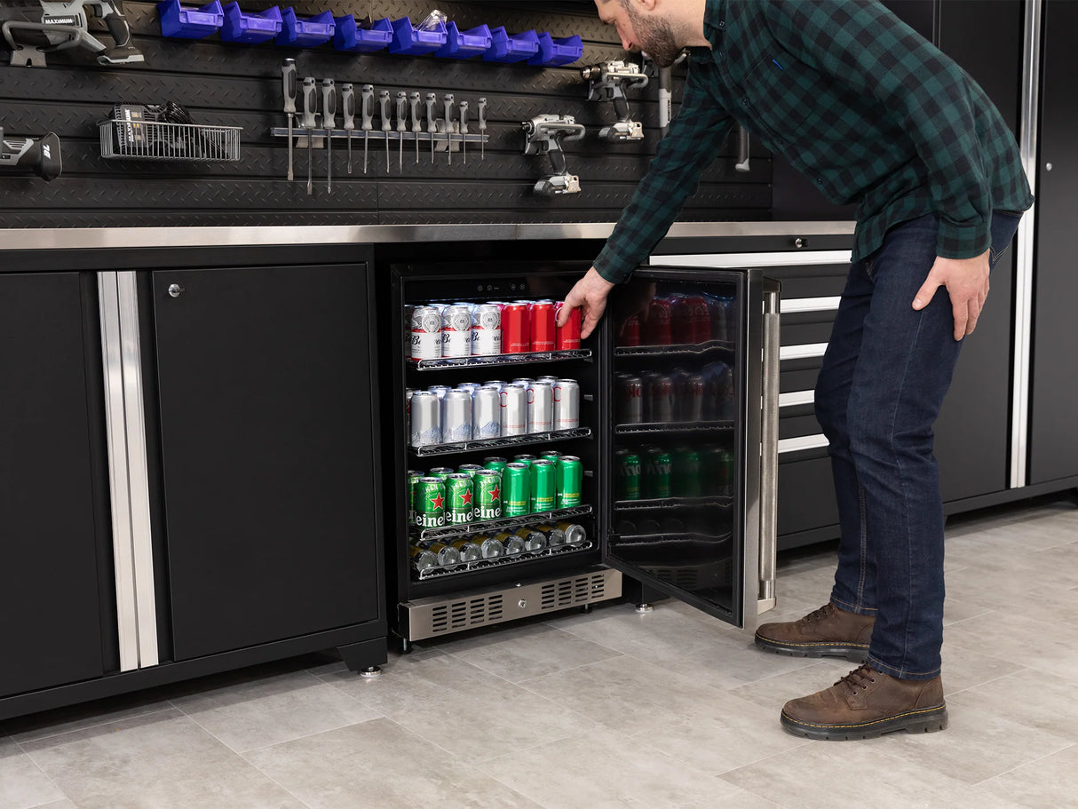 Pro Series 6 Piece Cabinet Set with Base, Wall Cabinet, Locker and Stainless Steel Door Fridge