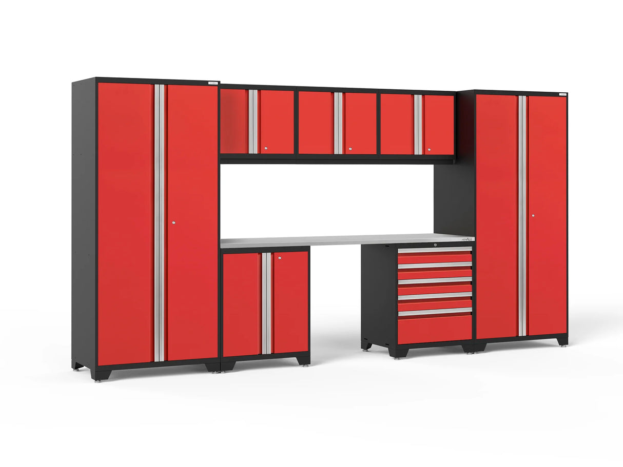 Pro Series 8 Piece Cabinet Set with Wall, Base, Tool Drawer Cabinet, Lockers and 84 In. Worktop