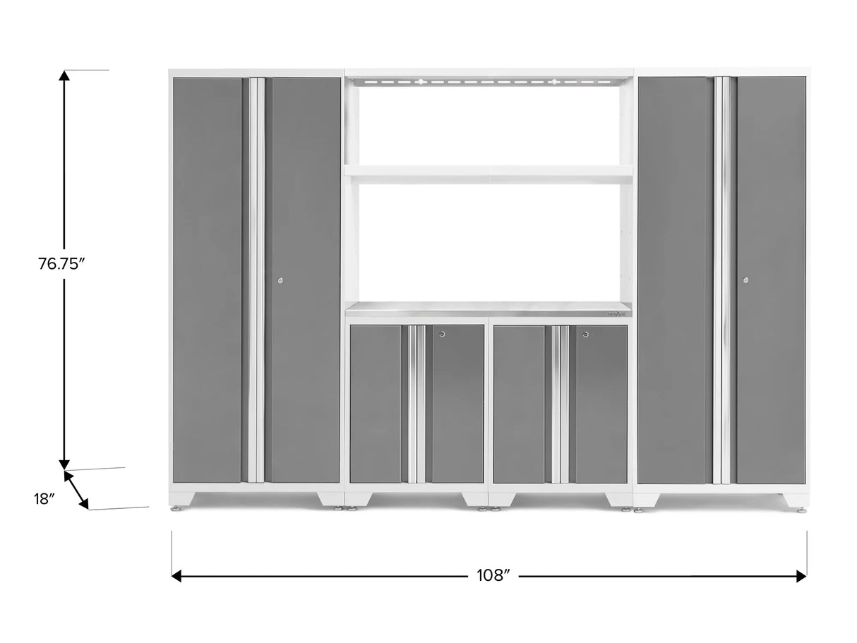 Bold Series 6 Piece Cabinet Set with Multi-Use Locker, Base Cabinet, Display Shelf, and Worktop