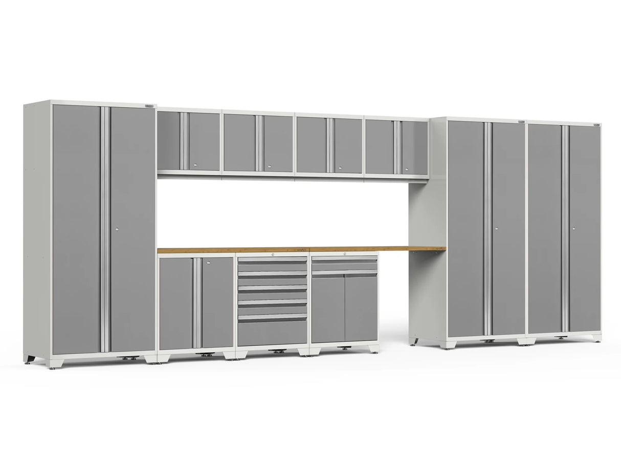 Pro Series 12 Piece Cabinet Set with Lockers, Tool Drawer Cabinet, and 56 In. Worktop