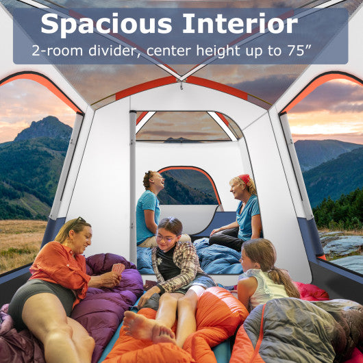 6-8 Person Camping Tent with Double Rooms and 2 Doors-Navy