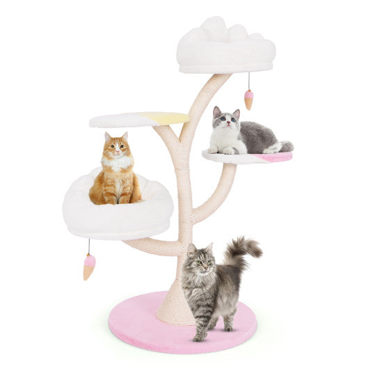 Multi-Layer Cat Tree Cat Tower with 2 Cat Perches 2 Platforms-Pink