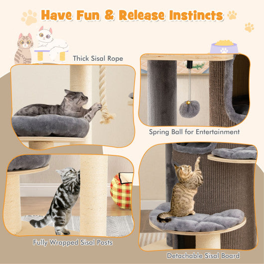 Multi-Level Cat Tree with 3-story Cat Condo-Gray
