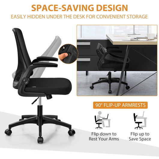 Swivel Mesh Office Chair with Foldable Backrest and Flip-Up Arms-Black