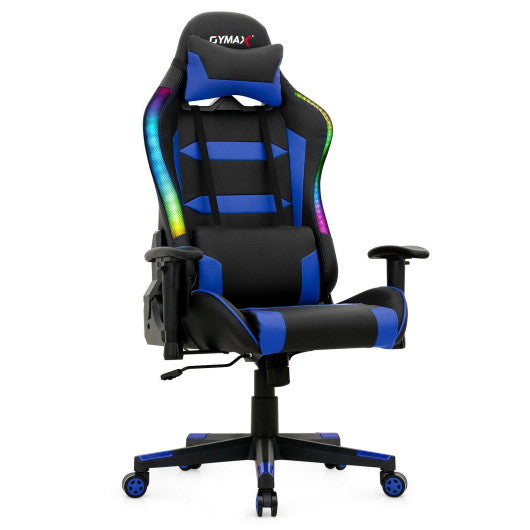 Adjustable Swivel Gaming Chair with LED Lights and Remote-Blue