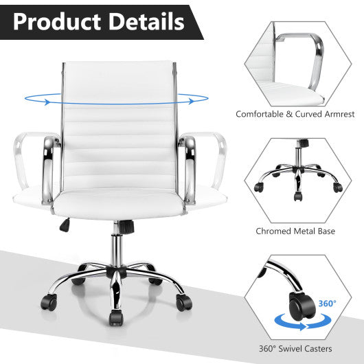 High Back Ribbed Office Chair with Armrests-White