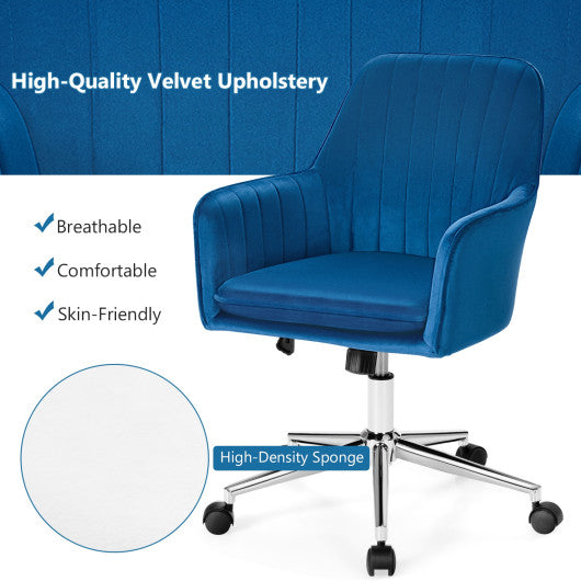 Velvet Accent Office Armchair with Adjustable Swivel and Removable Cushion-Blue