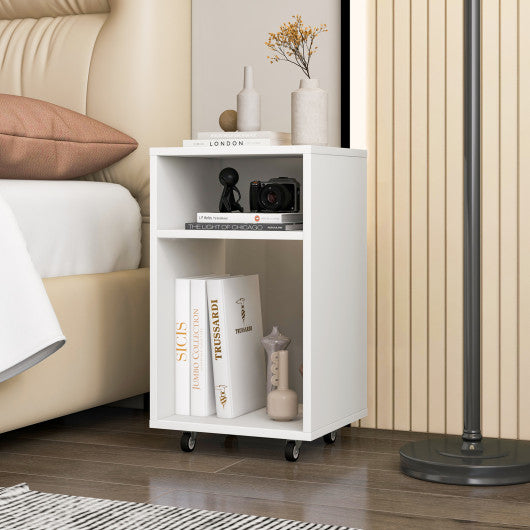 Mobile File Cabinet Wooden Printer Stand Vertical Storage Organizer-White