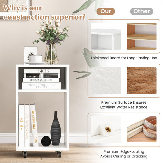 Mobile File Cabinet Wooden Printer Stand Vertical Storage Organizer-White