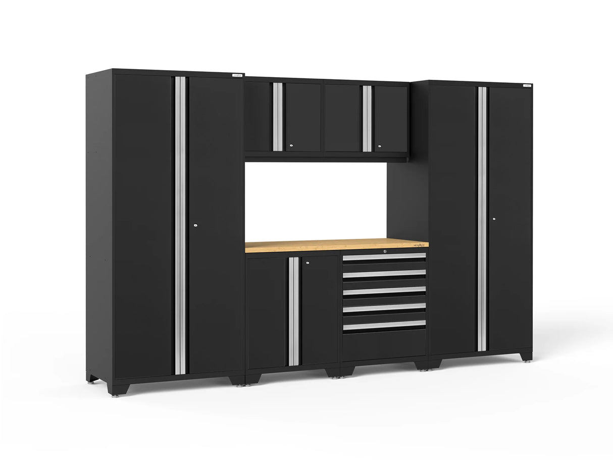 Pro Series 7 Piece Cabinet Set with Base, Wall, Tool Drawer Cabinet, Lockers and 56 In. Worktop