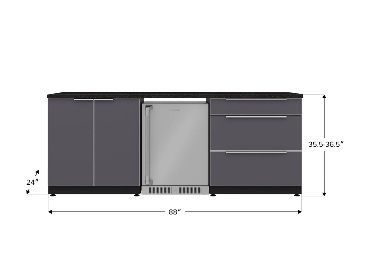 Outdoor Kitchen Aluminum 5 Piece Cabinet Set with 3-Drawer, 2-Door Cabinet, Countertops and Fridge