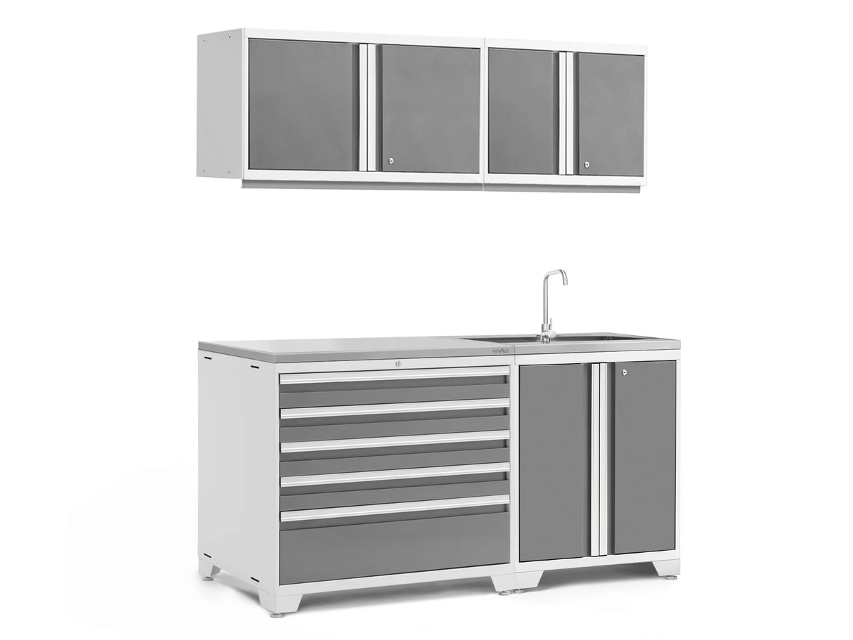 Pro Series 5 Piece Cabinet Set with Sink, Wall Cabinet, Tool Drawer, and Worktop