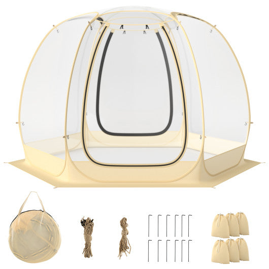 11 x 11 Feet Clear Dome Pop up Bubble Tent with Carrying Bag for 6-10 People-Beige