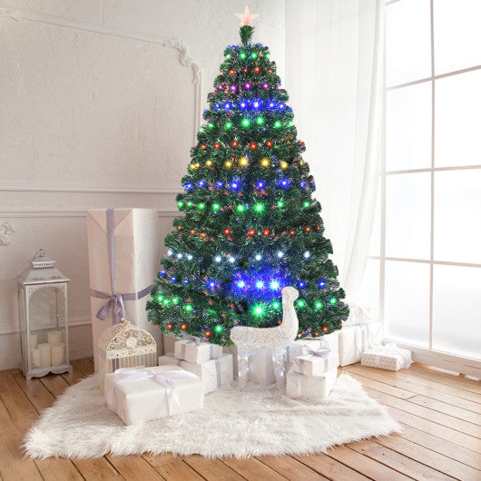 5/6/7 Feet Multicolor Artificial Christmas Tree with LED Light and Metal Stand-7 Feet