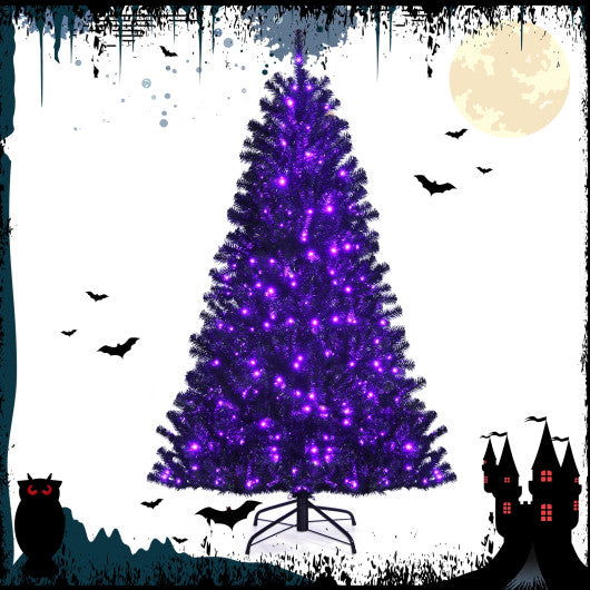Black Artificial Christmas Halloween Tree with Purple LED Lights-6 ft