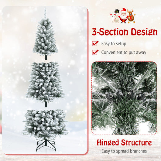 Snow-Flocked Hinged Artificial Christmas Pencil Tree with Mixed Tips-6.5 ft