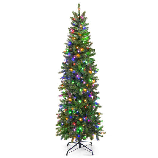 6 Feet Pre-Lit Artificial Christmas Pencil Tree with 648 PVC PE Branch Tips