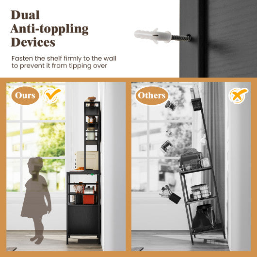 Coffee Bar Cabinet with S-Shaped Hooks and Wine Bottle Holders-Black