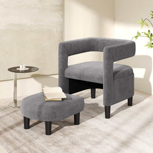 Comfy Accent Armchair with Footrest-Gray