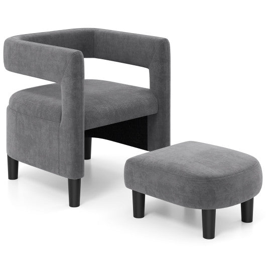 Comfy Accent Armchair with Footrest-Gray