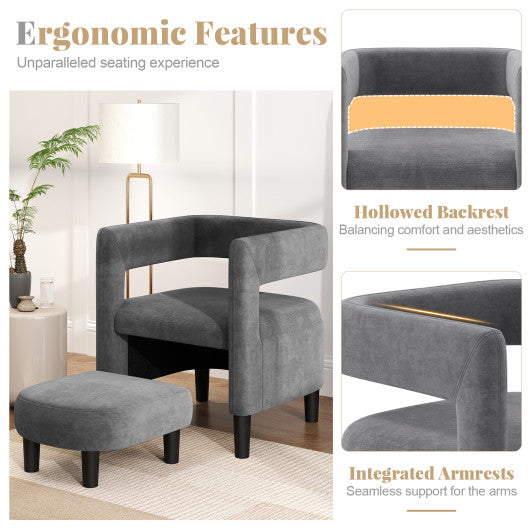 Comfy Accent Armchair with Footrest-Gray