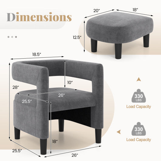 Comfy Accent Armchair with Footrest-Gray