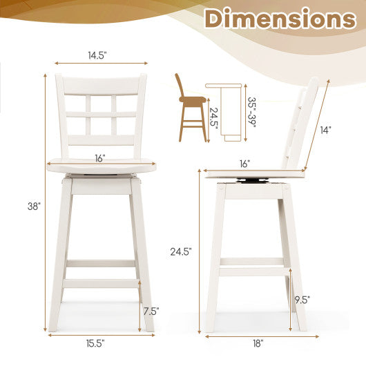 Counter Height Barstools Set of 2 with 6-Grid Hollow Back and Seat-White