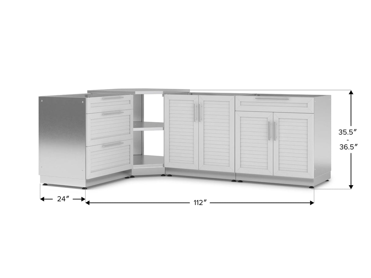 Outdoor Kitchen Stainless Steel 4 Piece Cabinet Set with Corner Shelf, 2-Door, 3-Drawer and Bar Cabinet