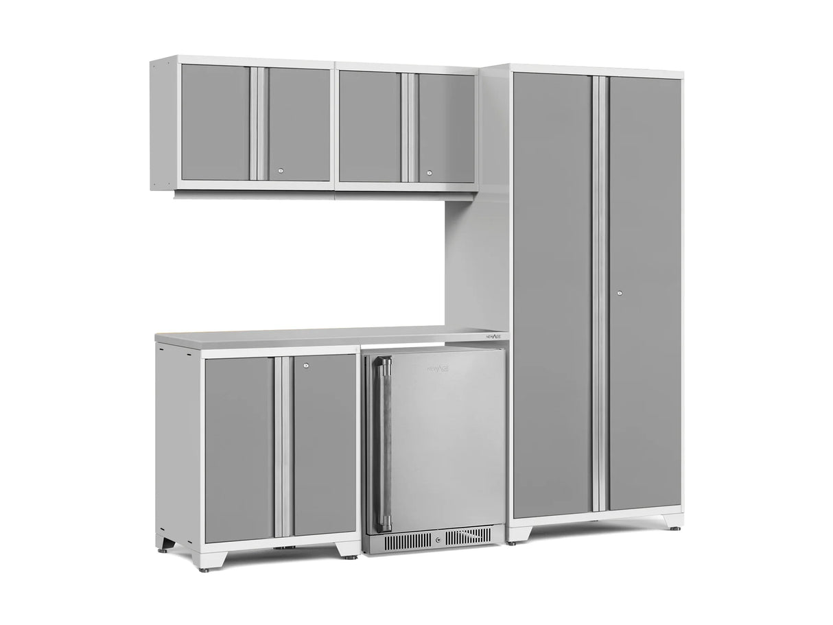 Pro Series 6 Piece Cabinet Set with Base, Wall Cabinet, Locker and Stainless Steel Door Fridge