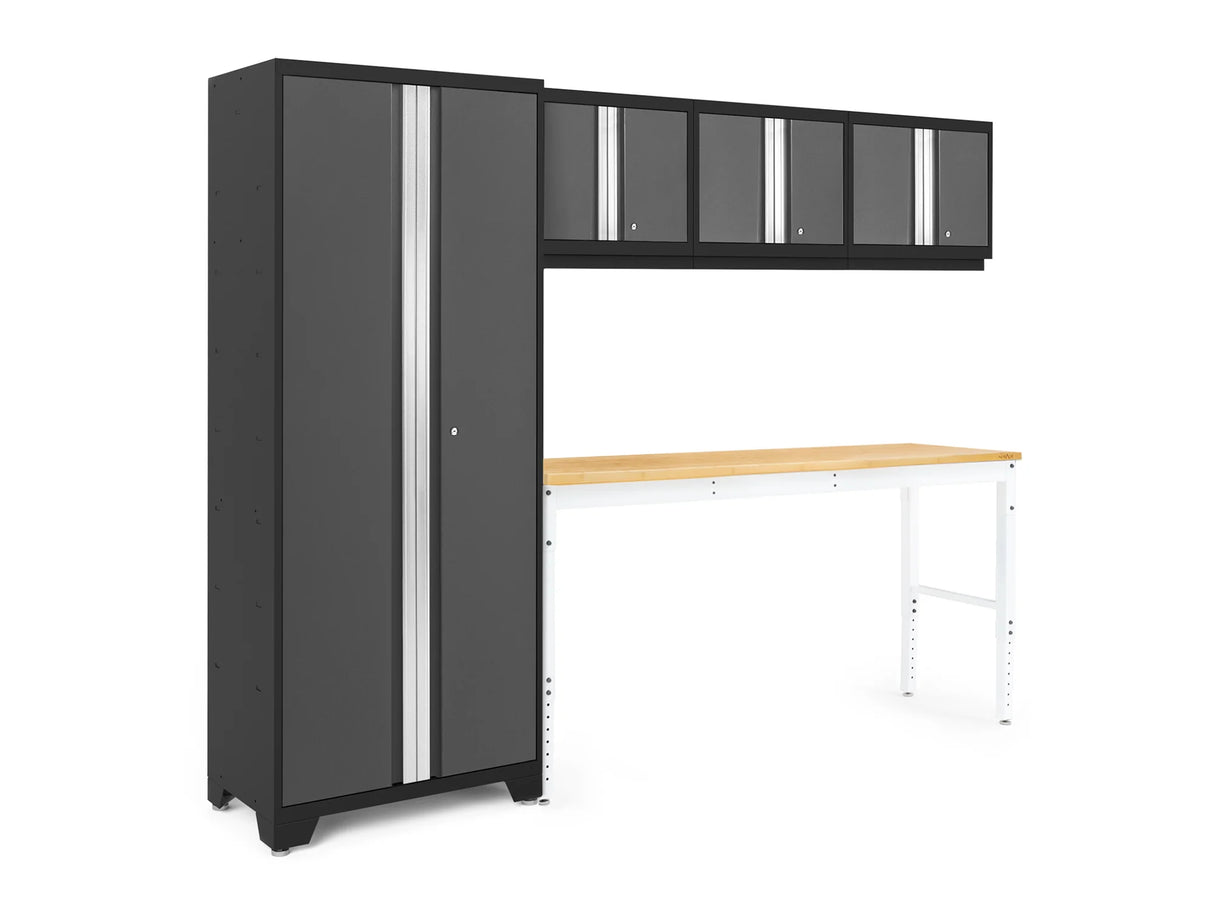 Bold Series 5 Piece Cabinet Set with Multi-Use Locker, Wall Cabinet, and Workbench