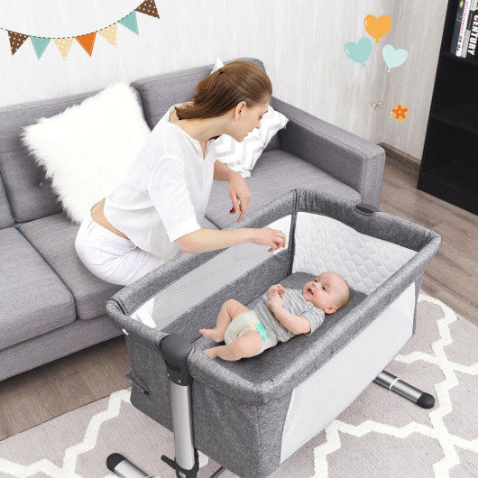 Travel Portable Baby Bed Side Sleeper Bassinet Crib with Carrying Bag-Gray