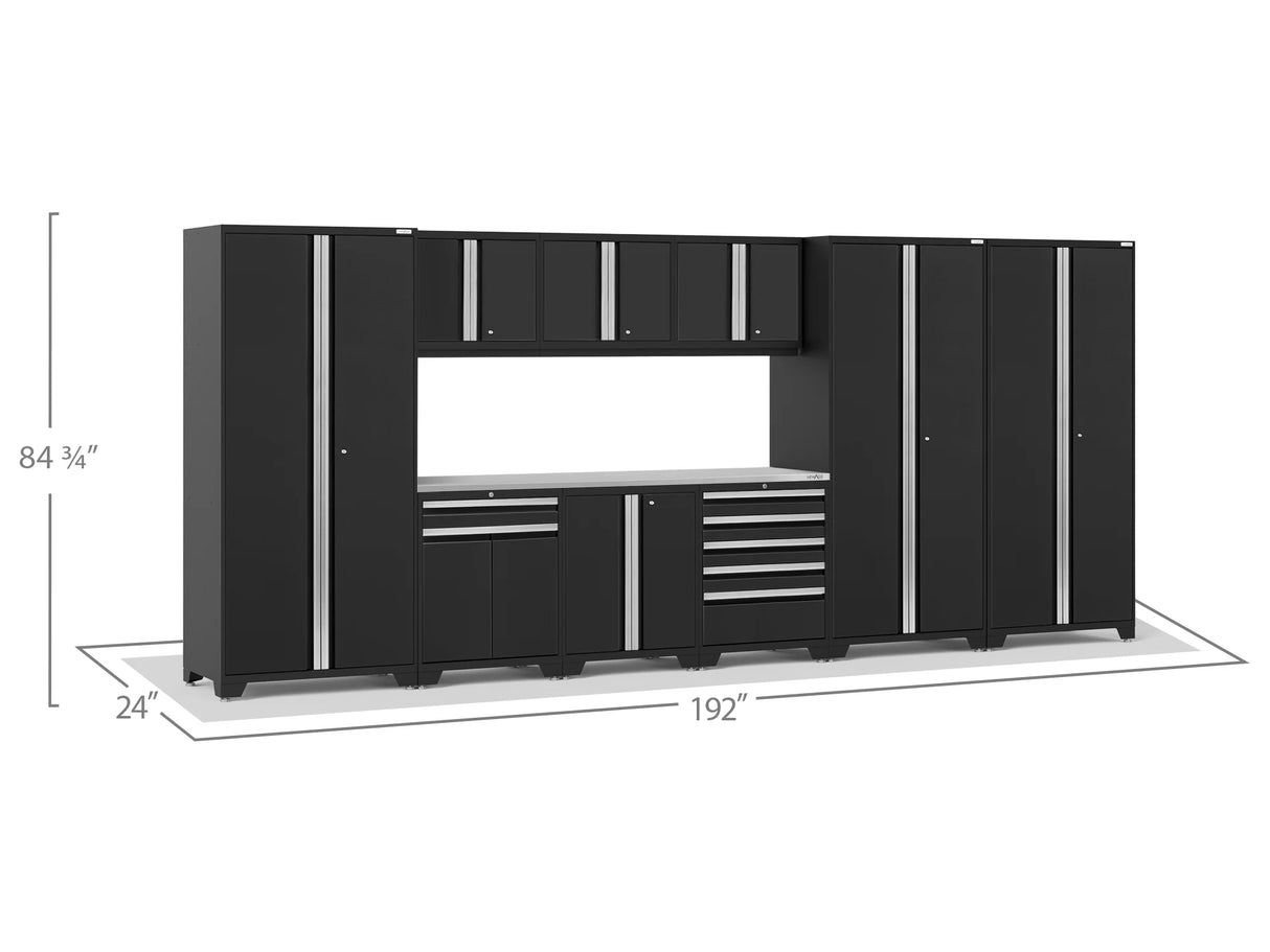 Pro Series 10 Piece Cabinet Set with Lockers, Tool Drawer Cabinet and 84 In. Worktop