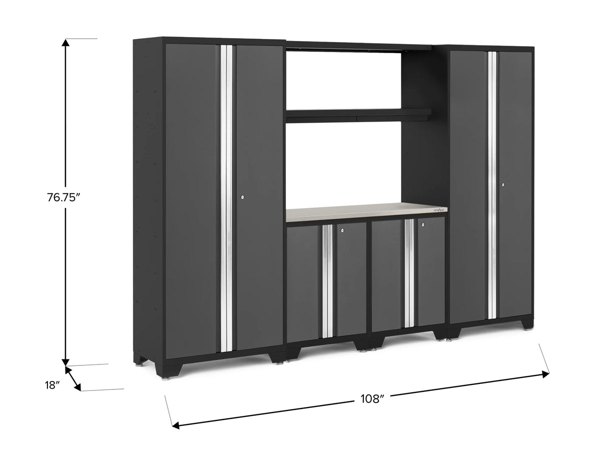 Bold Series 6 Piece Cabinet Set with Multi-Use Locker, Base Cabinet, Display Shelf, and Worktop