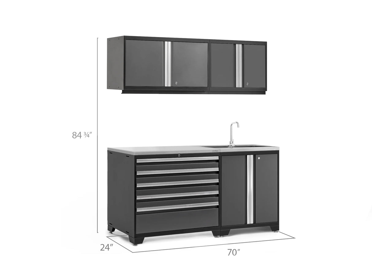 Pro Series 5 Piece Cabinet Set with Sink, Wall Cabinet, Tool Drawer, and Worktop