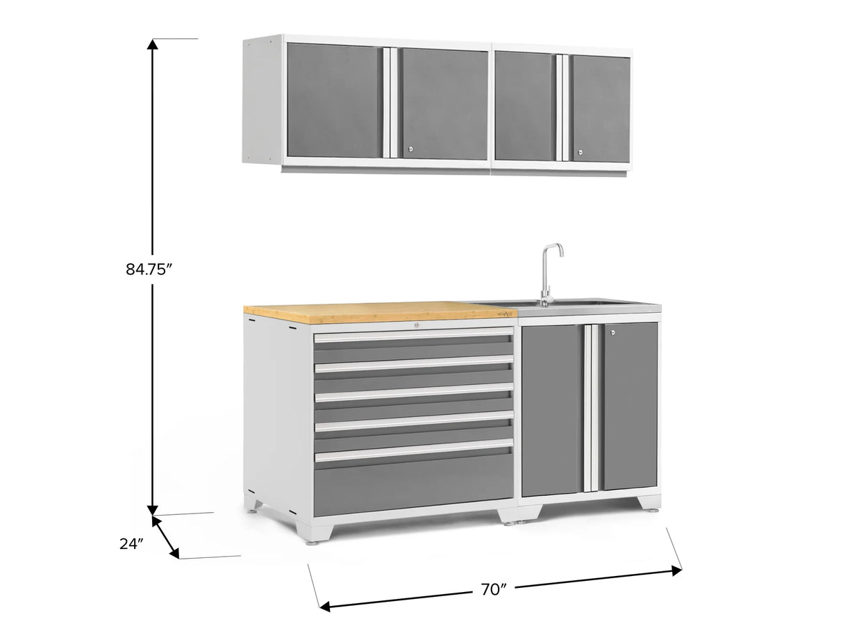 Pro Series 5 Piece Cabinet Set with Sink, Wall Cabinet, Tool Drawer, and Worktop