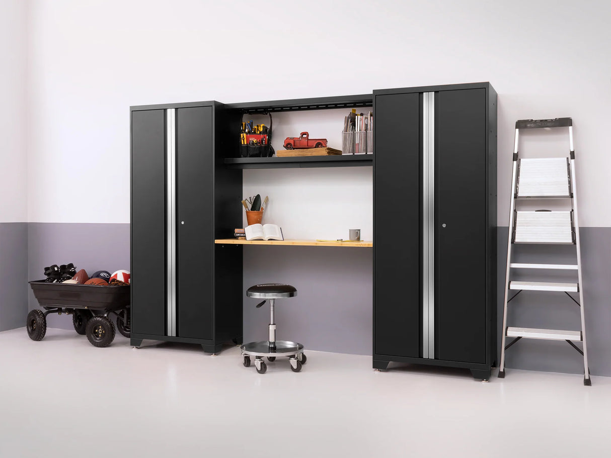 Bold Series 6 Piece Cabinet Set with Multi-Use Locker, Base Cabinet, Display Shelf, and Worktop