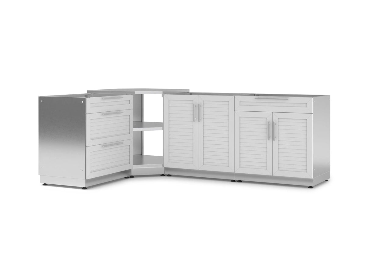 Outdoor Kitchen Stainless Steel 4 Piece Cabinet Set with Corner Shelf, 2-Door, 3-Drawer and Bar Cabinet