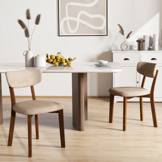Dining Chairs Set of 2 Upholstered Mid-Back Chairs with Solid Rubber Wood Frame-Beige