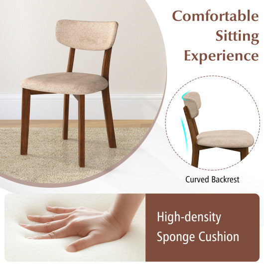 Dining Chairs Set of 2 Upholstered Mid-Back Chairs with Solid Rubber Wood Frame-Beige