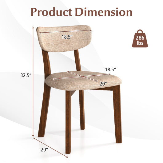Dining Chairs Set of 2 Upholstered Mid-Back Chairs with Solid Rubber Wood Frame-Beige