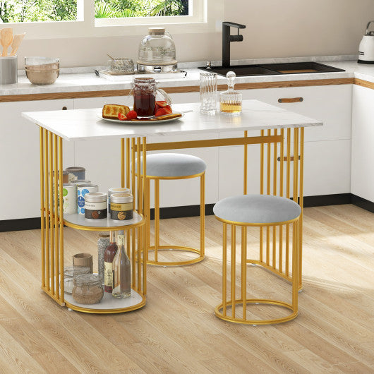 Rectangular Dining Table for 2 with 2-tier Storage Shelf for Small Space Dining Room-White