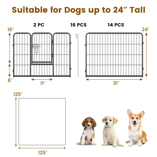 16 Panel 24/32/40 Inches Height Dog Playpen with Lock and Large Door-24 inches