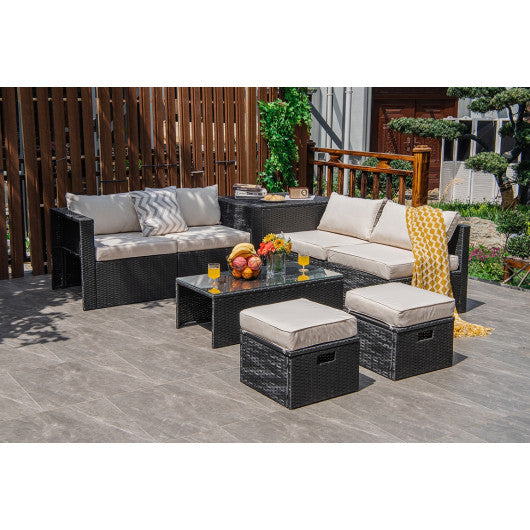 8 Pieces Patio Rattan Storage Table Furniture Set-Off White