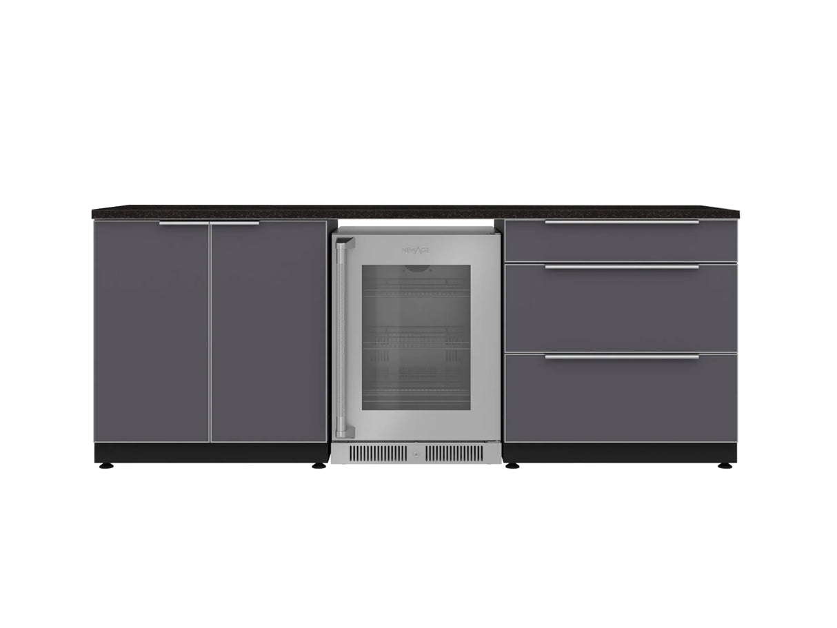 Outdoor Kitchen Aluminum 5 Piece Cabinet Set with 3-Drawer, 2-Door Cabinet, Countertops and Fridge