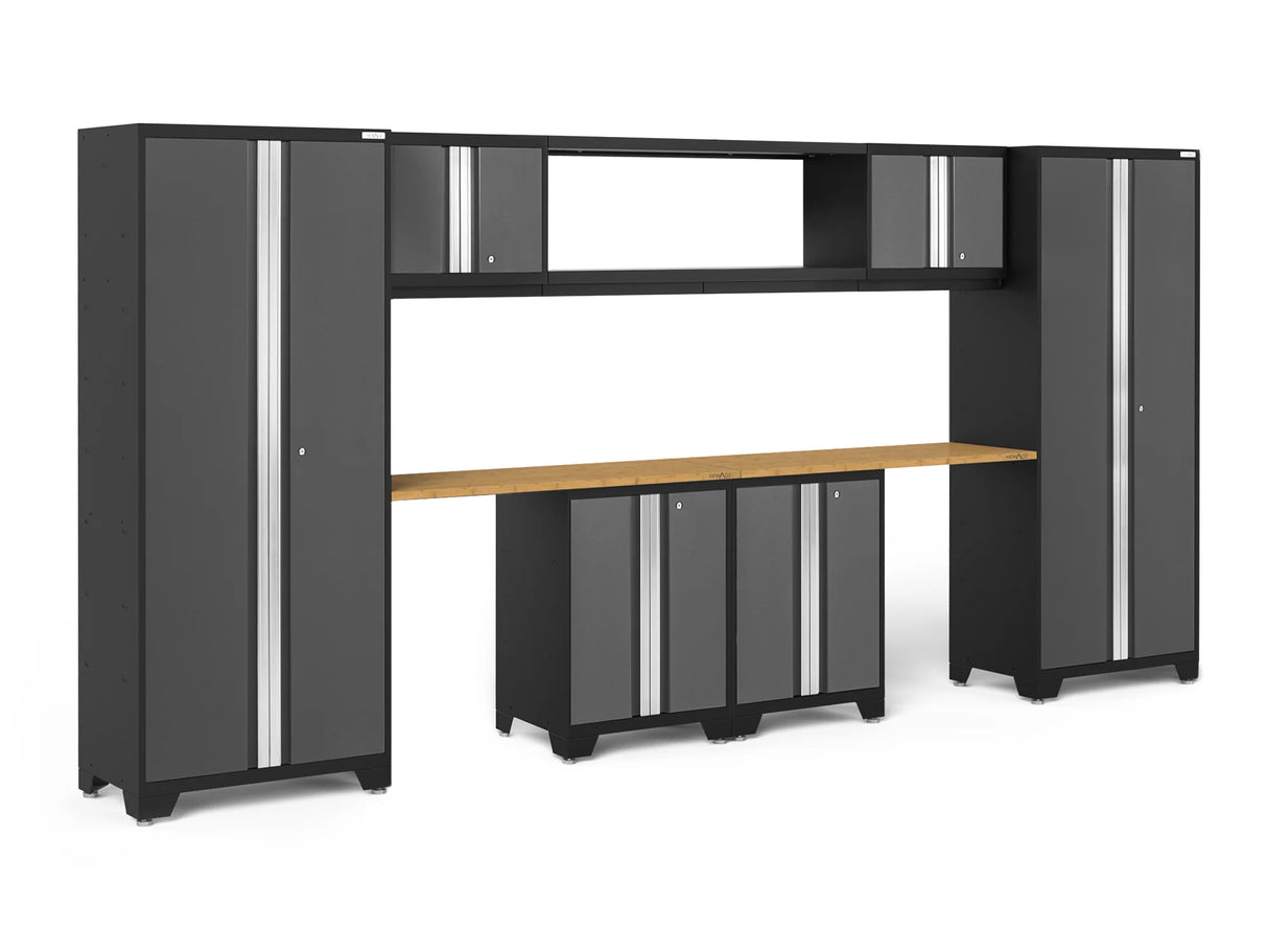 Bold Series 9 Piece Cabinet Set with Display Shelf, Wall, Base Cabinets and 30 In. Lockers