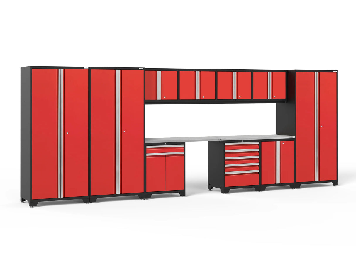 Pro Series 12 Piece Cabinet Set with Lockers, Tool Drawer Cabinet, and 56 In. Worktop